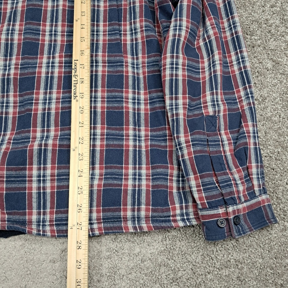 Boston Traders Mens XL Fleece Lined Plaid Flannel Shirt Navy Button Up 979740 - Picture 5 of 7
